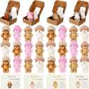 24 Sets Mini Bear Plush in Box Little Bears Bulk with a Hat Handmade Soft Pocket Teddy Bears with Encouragement Card Stress Relief Toys Party Gift for Backpack