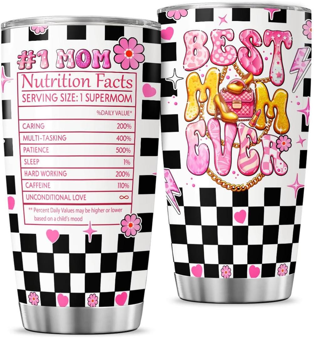 2 x Tumblers Women Cups Checkered Coffee Mama Funny Day For Mothers Modern Simple Simply Handle, Mom Nutrition Facts, Tumbler 20 Oz With Lid And Straw, Best Mom Ever Gifts