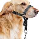 BARKLESS Soft Nylon Dog Head Collar for Large Medium Dog, Reflective Padding Head Halter for Training, Adjustable Muzzle Leash No Pulling, Jumping, Nose Leash Ideal for Walking (Black, M)