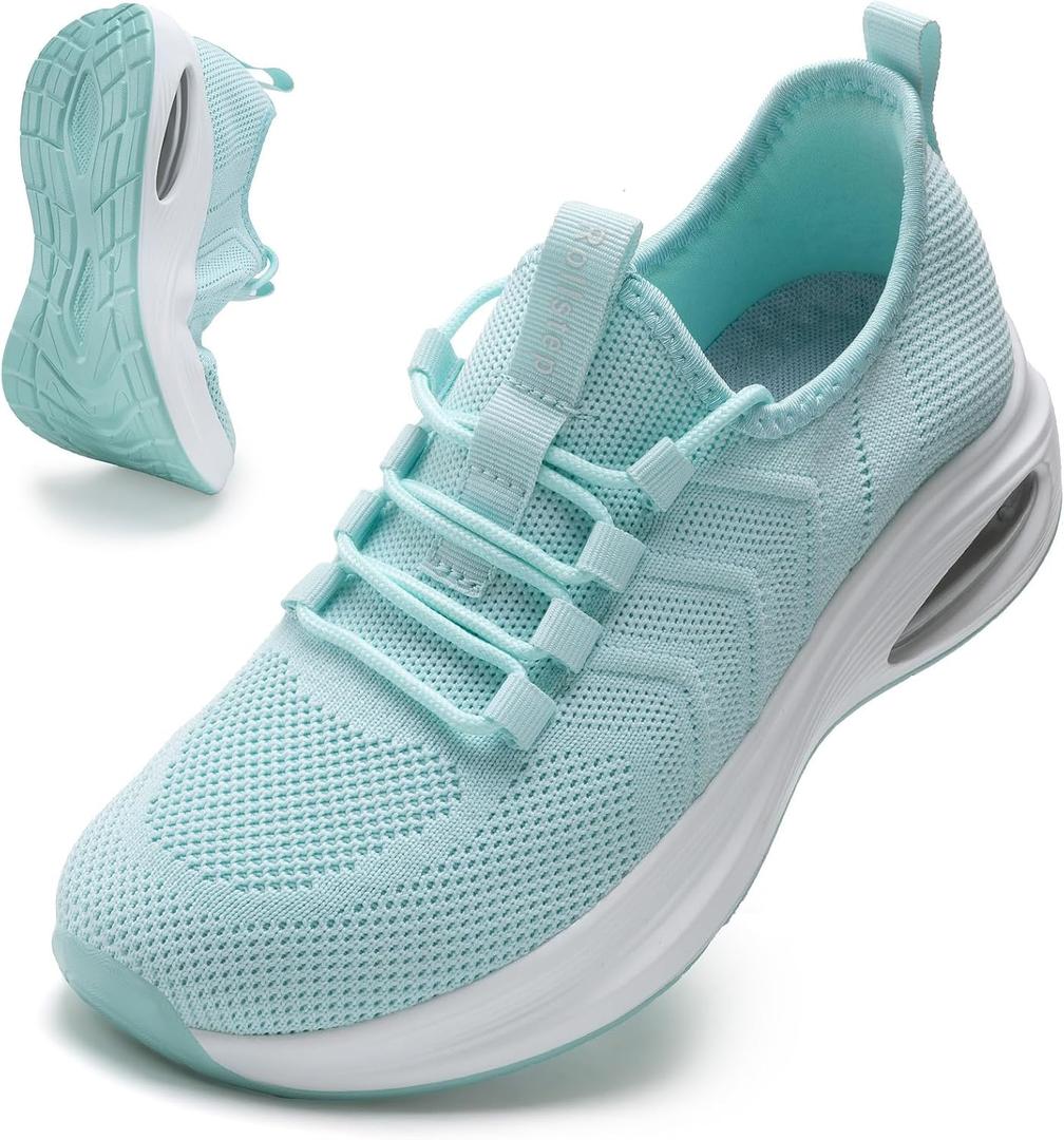 Wide Toe Box Shoes Women Extra Wide Width Sneakers Air Cushion Road Running Shoes Ultra Light Tennis Gym Workout Training Shoes Breathable Walking Shoes with Arch Support (11.5-12 Wide, Mint)