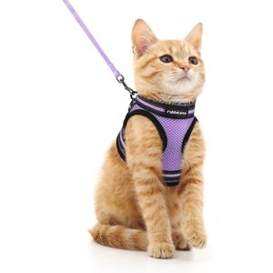 Rabbitgoo Cat Harness and Leash Set for Walking Escape Proof, Adjustable Soft Kittens Vest with Reflective Strip for Cats, Comfortable Outdoor Vest, Light Purple, M