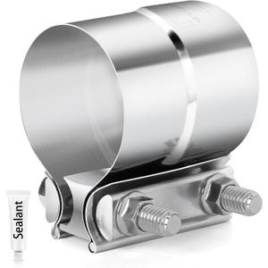 Exhaust Clamp Butt Joint 304 Stainless Steel Band Lap Joint Band Clamp Stainless Steel for Pipes Sleeve Couple ，Catalytic Converters，Muffler (1, 5.0 inch)