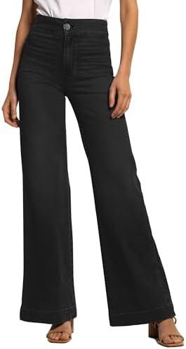 GALMINT High Waisted Wide Leg Jeans Stretchy Flare Jeans for Women Loose Baggy Denim Pants with Pockets Y2K Trendy,Size 14, Black