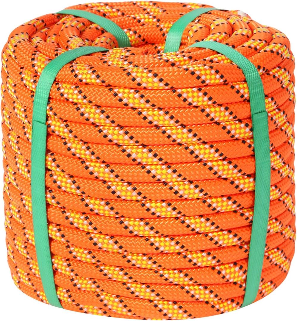 Arborist Rigging Rope - 1/2" x 200ft 48 Strand Braid Bull Rope (9,000 lbs MBS) for Tree Removal, Limb Lowering - Static Line Hoisting Utility Rope (Orange)