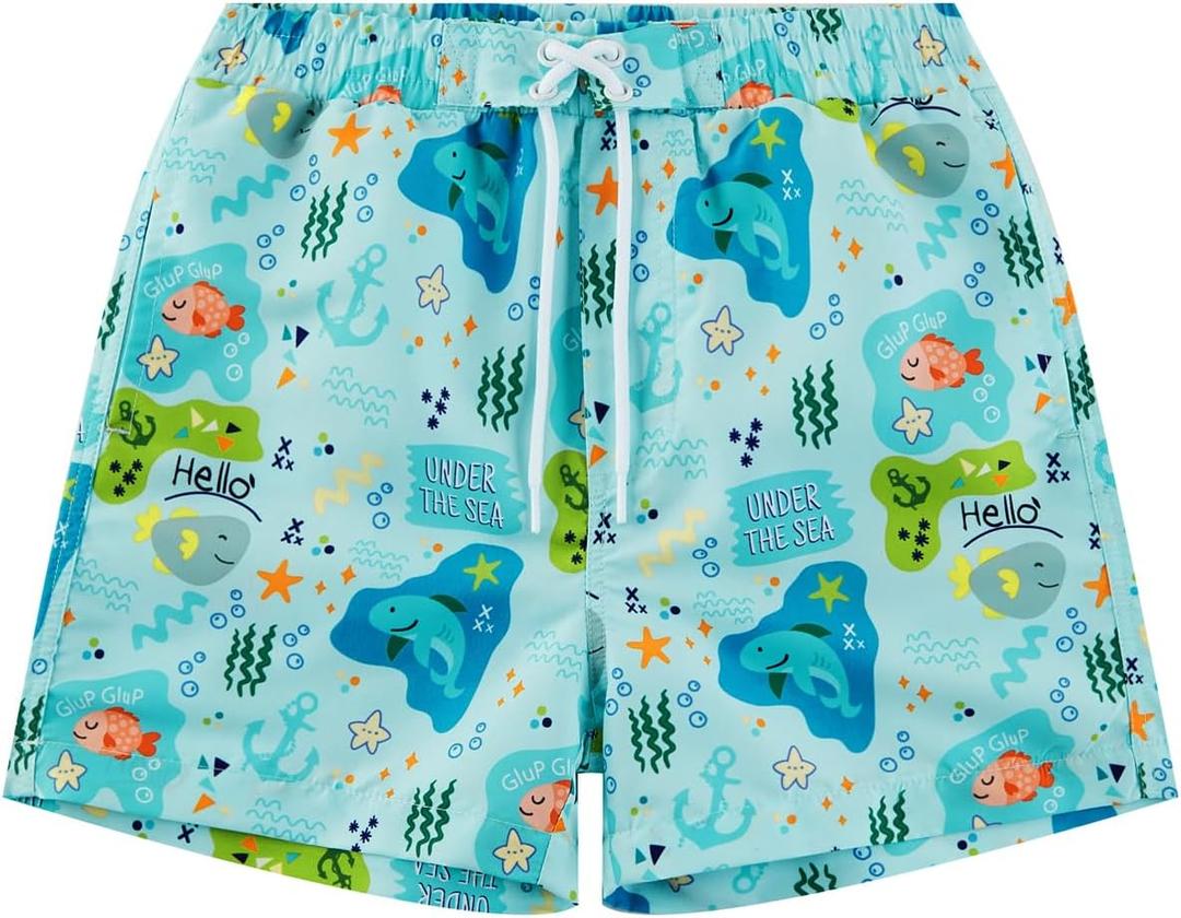 Boys Swim Trunks with UPF 50+ Sun Protection Quick Dry Swim Shorts Children Beach Shorts Swimwear Kids Bathing Suit(Green Shark, 6 Years)