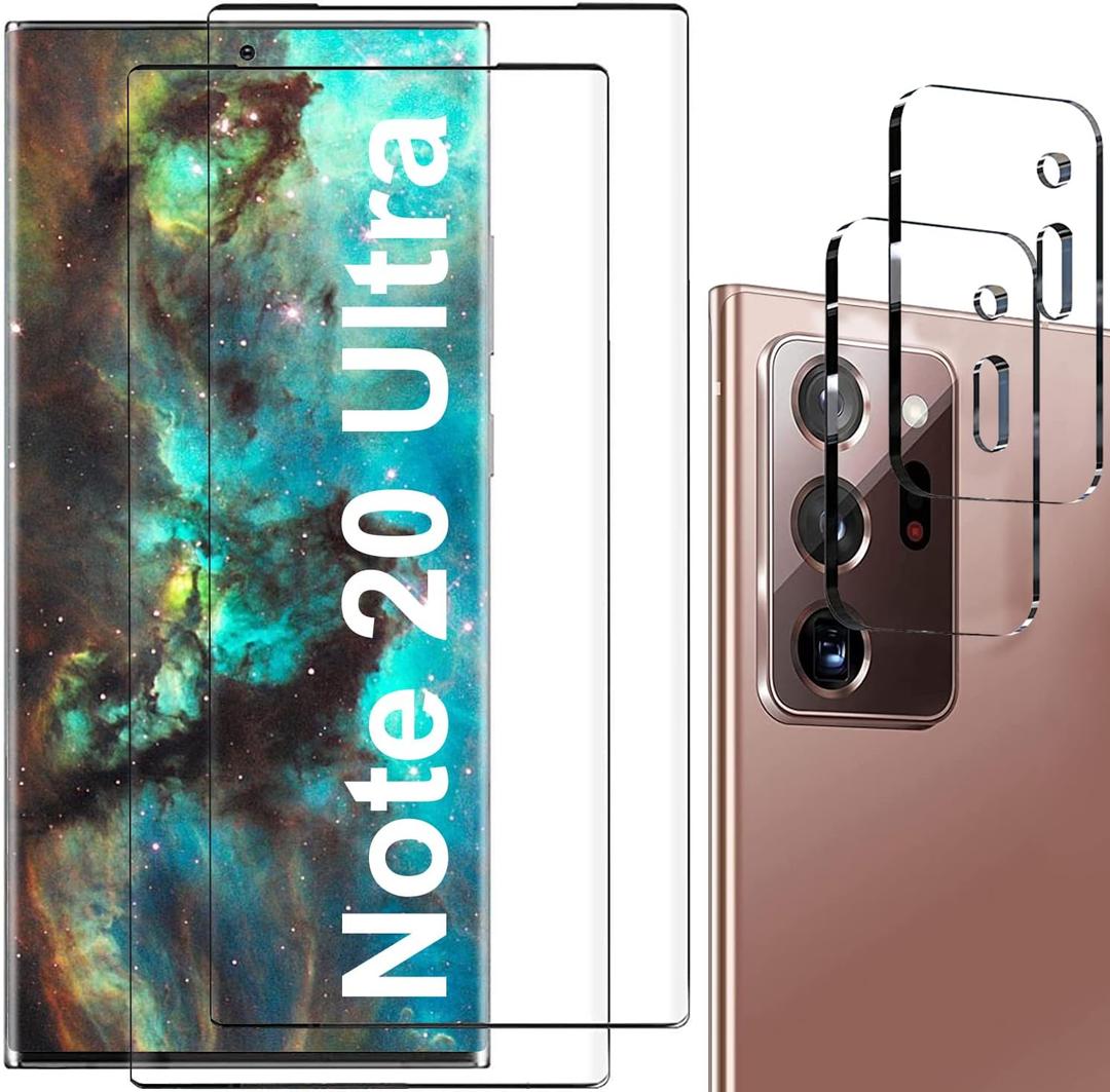 [2+2 Pack] Screen Protector for Samsung Galaxy Note 20 Ultra/Note 20 Ultra 5G,9H Tempered Glass,Ultrasonic Fingerprint Compatible,3D Curved,HD Clear,Bubble-Free for Galaxy Note 20 Ultra Glass Protector