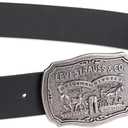 Levi's Mens Leather Jean Belt with Removable Plaque Buckle - Big Buckle, Cowboy belt (Black)