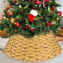 Christmas Tree Collar, 24'' Christmas Tree Collars for Artificial Trees Gold, Woven Wicker Tree Collar, Tree Skirt Collar Christmas Tree Base Cover Christmas Tree Basket Base for Christmas Decoration (23.6inch-Round)