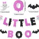 PageebO Halloween Little Boo Balloon Arch Kit- Rose Pink Purple Balloons with Cute Ghost Balloons Little Boo Banner Bat Wall Stickers for Baby Shower Birthday Party Halloween Party Decoration