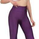 Tulucky Womens Stretchy Shiny Sports High Waisted Yoga Flare Pants Tummy Control Bell Bottom Leggings (Purple, XL)