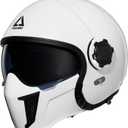 TRIANGLE Full Face Motorcycle Helmets, Off-Road Motocross Helmet for Men & Women, Dual Visor with Internal Tinted Sunshield, Open Face 3/ 4 Adult Racing Helmet DOT Approved (White, M)