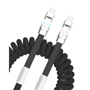 GentsStride Neon Chubby - New Spring Charge Cable Coiled Charging Cable for Carplay USB C Spiral Fast Charger Cable and Sync for Smart Phone, Tablet, Black, Type-C to Type-C, 2.29FT-3.6FT