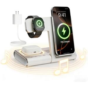 BLKE 3 in 1 Wireless Charging Station with Bluetooth Speaker & Night Light, 33W Foldable Fast Charger Stand for Samsung, iPhone 17/16/15/14/13/12, Apple Watch, AirPods Pro