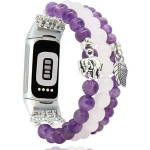 C&L Accessories Compatible with Fitbit Charge 6/5 Natural Gemstone Beaded Handmade Adjustable Bracelet Replacement Band for Women
