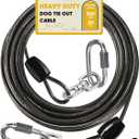 Petbobi Heavy-Duty Dog Tie-Out Cable - 20FT Extra Strong Wire Cable for Large Pets Up to 300Lbs, Rust Proof Dogs Leash with Carabiners and 360 Swivel, Pet Leads for Yard Camping Outside, Black