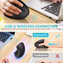 Lekvey Ergonomic Mouse, Vertical Wireless Mouse: Rechargeable Optical Carpal Tunnel Mice with 2.4G USB Receiver, 1000/1200/1600 DPI, 6 Buttons, for Laptop, Computer, Mac, PC, Desktop, Notebook, Black