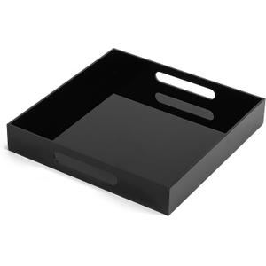 Glossy Black Sturdy Acrylic Serving Tray with Handles-12x12 Inch-Serving Coffee,Appetizer,Breakfast,Butler-Kitchen Countertop Tray-Makeup Drawer Organizer-Vanity Table,Ottoman Tray-Decorative