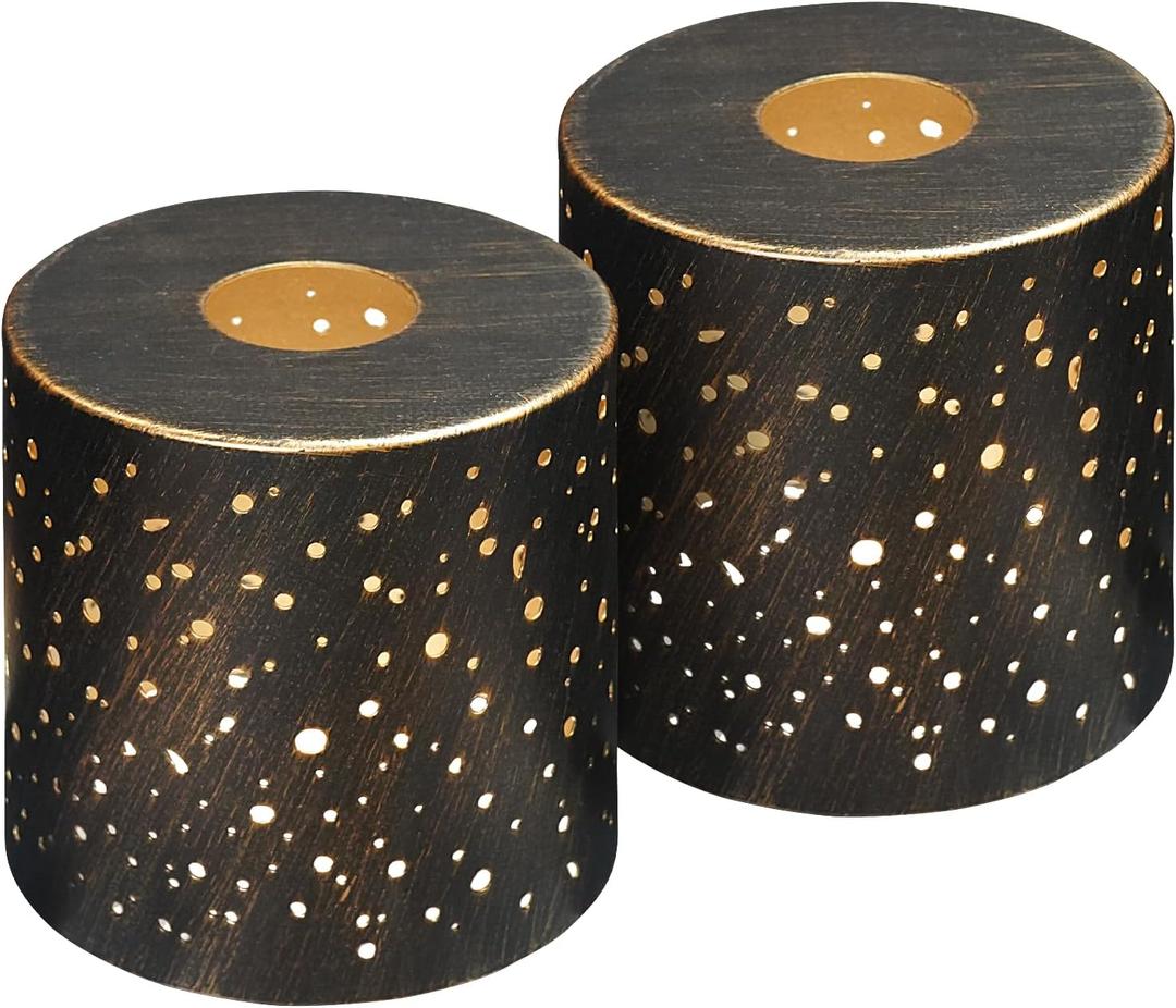 Metal Lamp Shades Set of 2, Cylinder Metal Lampshade, 4.75" Diameter, 5" Height, Light Fixture Replacement Iron Globe with 1-5/8-Inch Fitter Opening, Bronze Outer and Gold Inner (Starry Sky)