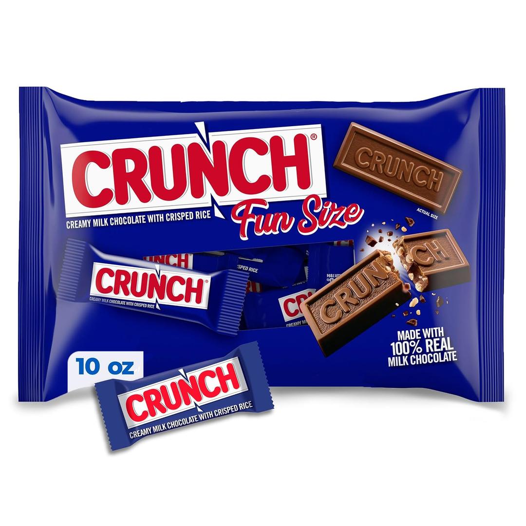 CRUNCH Fun Size Candy Bars, Creamy Milk Chocolate with Crisped Rice, Individually Wrapped Candy, Shareable Pack, 10 oz, Expiry: 12/24/26