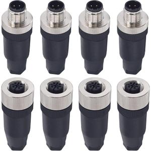 M12 4 Pin Male & Female Socket Panel Aviation Wire Connector,12mm Industrial Circular Connector,Outdoor Waterproof IP67,4 Sets