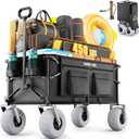 Beach Wagon with Big Balloon Wheels for Sand, 240L Collapsible Wagon, 9x4 Wide Wheels, 450lbs Heavy Duty Beach Cart with Side Covers & Zipper Pockets, 600D Oxford Fabric, Black