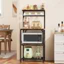 Korfile Kitchen Bakers Rack with Storage Shelves, Small Coffee Bar Cart with 8 Hooks, 4 Tiers Microwave Stand Station with Adjustable Shelves, Freestanding Kitchen Appliance Organizer, Rustic Brown