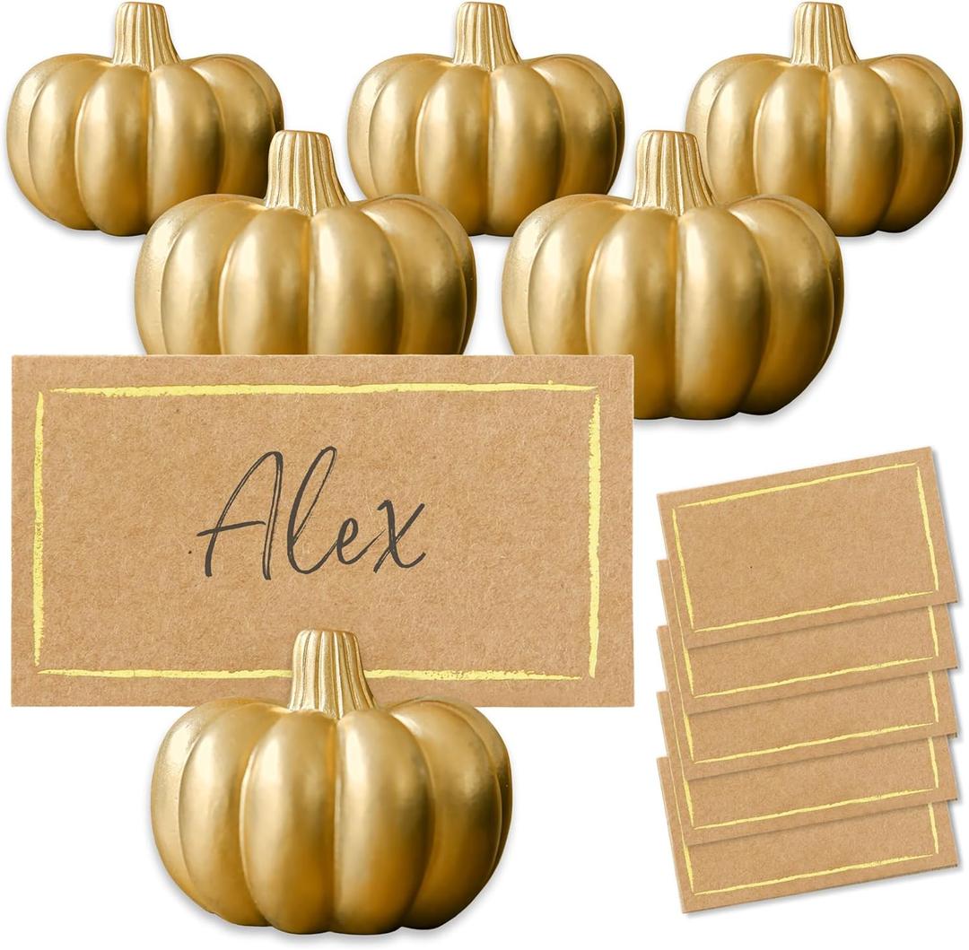 Kate Aspen Fall Decor Mini Gold Pumpkin Place Card Holder (Set of 6), Perfect for Thanksgiving Table Decor, Fall Themed Weddings, Bridal Brunches (Small)