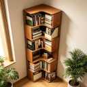 Solid wood Corner Book Shelf,6-Shelf L Shaped Corner Bookshelf with Baffle, 18.9 Inches D X 18.9 Inches W X 75.0 Inches H