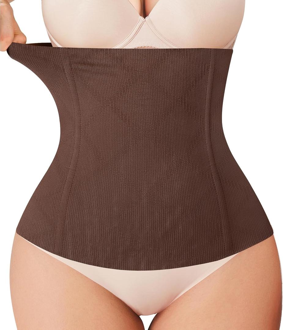 Nebility Womens' Waist Trainer Tummy Control Waist Cincher Slim Body Shaper (Large, Chocolate Brown Without Hook)