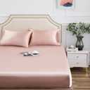 Satin Fitted Sheet, King Fitted Sheet Only, 1 - Piece Ultra Soft Deep Pocket Single Silk Bottom Bed Sheet King - Old Rose