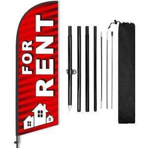 For Rent Flag, 8ft Red Feather Flag Pole Kit, Advertising Flags for Outside