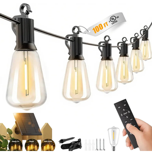 Brightown 100FT Solar String Lights Outdoor Waterproof with Remote, 31+1 LED Shatterproof Bulbs, Dimmable & Timable, 3 Light Modes - Commercial Grade Patio Lights for Garden Backyard Party Decor