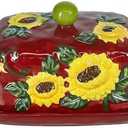 Ceramic Butter Dish with Lid – Farmhouse Sunflower Butter Container for Countertop, Cute Ceramic Butter Holder Tray, Vintage Butter Keeper Crock for Kitchen Décor