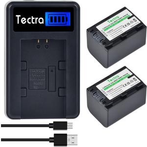Tectra 2-Pack NP-FH70 Battery and LCD USB Charger for Sony NP-FH30, NP-FH50, NP-FH60, NP-FH90 NP-FH100 and Sony HandyCam DCR-DVD650, DCR-HC20, SX40, SX60, HDR-CX100, TG5, CX500
