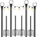 Walensee 4 Pack String Light Poles with Hook, 9.4FT Outdoor Metal Lighting Pole for Hanging String Lights,Garden Patio Decor,5-Prong Fork Steel Stand Holder for Holiday,Wedding,Easter,Party,Backyard