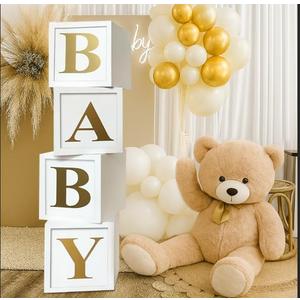 Baby Shower Decorations Baby Balloon Boxes Blocks with 30 Letters for DIY Boy Girl 1st Birthday, Teddy Bear Baby Shower, Bridal Shower, Gender Reveal Party Decoration by QIFU