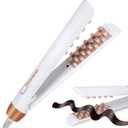 Hair Straightener and Curler 2 in 1 Brush, Hair Straightening Brush with Teeth for Straight and Curly Hair Styling, 4 Temp-Settings, Safety Lock