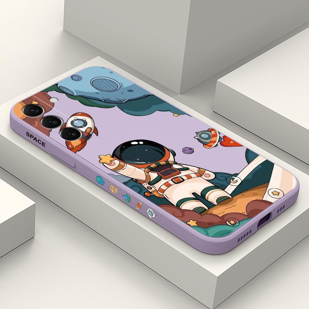 Phone Case for Samsung Galaxy S22 Plus Slim Shockproof Silica Astronaut Pattern Side Creative Design for Samsung S22 Plus Case-Astronaut Purple