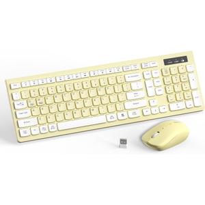 Wireless Keyboard and Mouse Combo, Full-Sized Wireless Keyboard and Adjustable DPI Mouse, 2.4GHz USB Receiver, Keyboard and Mouse for PC, Windows, Desktop, Laptop (Canary Yellow)