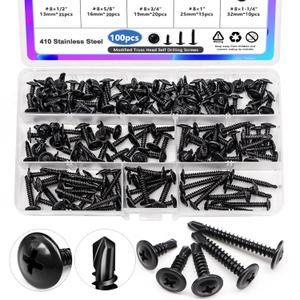 #8 Self Tapping Screws,410 Stainless Steel Self Tapping Screws for Metal,Modified Truss Head Self Drilling Screws(1/2",5/8",3/4",1",1-1/4") Sheet Metal Screws for Metal