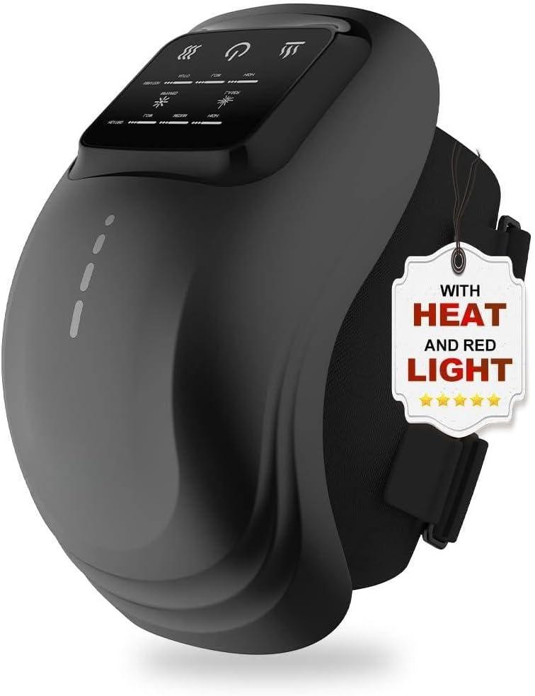 knee massager with heat and red light therapy,3 Heat & 3 Vibration Modes, Cordless Knee Pain Relief Massager with LED Display, Adjustable Straps, Rechargeable, for Arthritis & Joint Pain, Shoulder (Black)