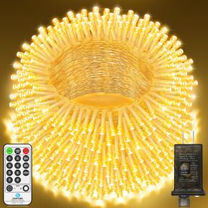 552 FT 1400 LED Christmas Lights Outdoor Decorations Super Long Fairy String Waterproof 8 Modes Timer Clear Wire for Outside House Tree Patio Yard Wedding Party Holiday-Warm White