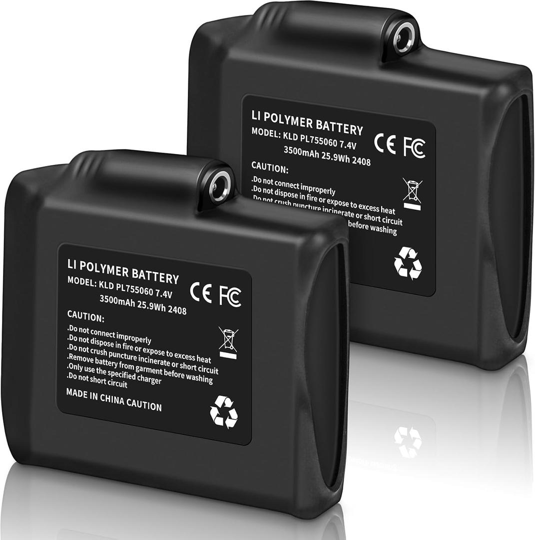 7.4V 3500mAh Lithium Polymer Batteries - 2pcs Rechargeable Li-Polymer Batteries for Heated Gloves Socks Hats Jacks. Support 3.5mm Female DC Jack, Suitable for Skiing, Hunting, Hiking