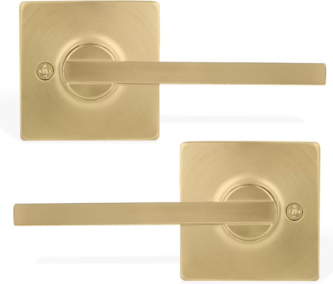 Maven Dummy Door Handles - 2 Pack Heavy Duty Gold Door Handle, Non-Turning Door Handle for Hallway, Closet & French Doors, Single Side, Fits All Standard Doors - Satin Brass