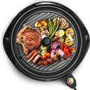 Elite Gourmet EMG-980BX Large Indoor Electric Round Nonstick Grill Cool Touch Fast Heat Up Ideal Low-Fat Meals Dishwasher Safe Includes Glass Lid, 14", Black (Granite)
