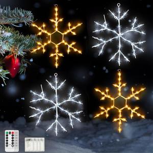 Tuanse 4 Pcs Christmas Silhouette Window Lights Christmas Snowflake Lights with Remote Control LED Lighted Snowflake Decorations Xmas for Window Wall (Warm White and White)