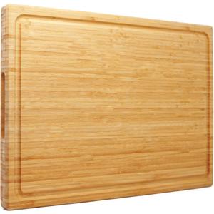 Extra Large XXXL Bamboo Cutting Board 24 x16 Inch, Largest Wooden Butcher Block for Turkey, Meat, Vegetables, BBQ, Over the Sink Chopping Board with Handle and Juice Groove, Thickness 1.25"