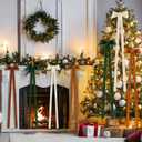 Civaner 4 Pcs Khaki Green White Brown Extra Large Christmas Velvet Tree Bow 47.2 x 11.8 Inch Vintage Giant Wreath Christmas Tree Topper Bow Ornament with Long Streamer for Door Staircase Outdoor