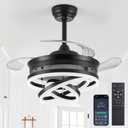42" Retractable Ceiling Fans with Lights, Modern Fandelier Ceiling Fan with LED Light and Remote/APP Control 3 CCT, Reversible, 6 Wind Speed, Chandelier Ceiling Fan for Bedroom, Living Room Black