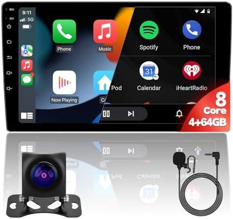 9inch 8Core 4+64GB QLED Full Touch Screen Android Car Radio Audio Video Stereo Player for Double Din Raido with CarPlay Android Auto 4G&WiFi DSP FM&AM BT MirrorLink Split Screen PIP GPS Navigation